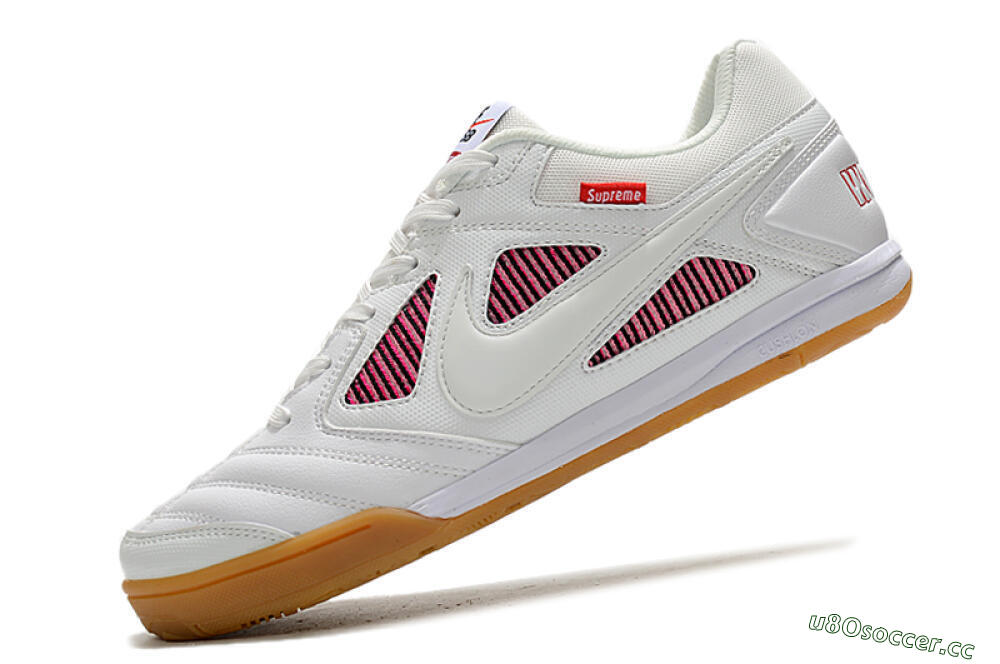 Men's Supreme x Nike SB Gato IC Indoor & Futsal Low-Tops Football Shoes - White/Red/Brown 5
