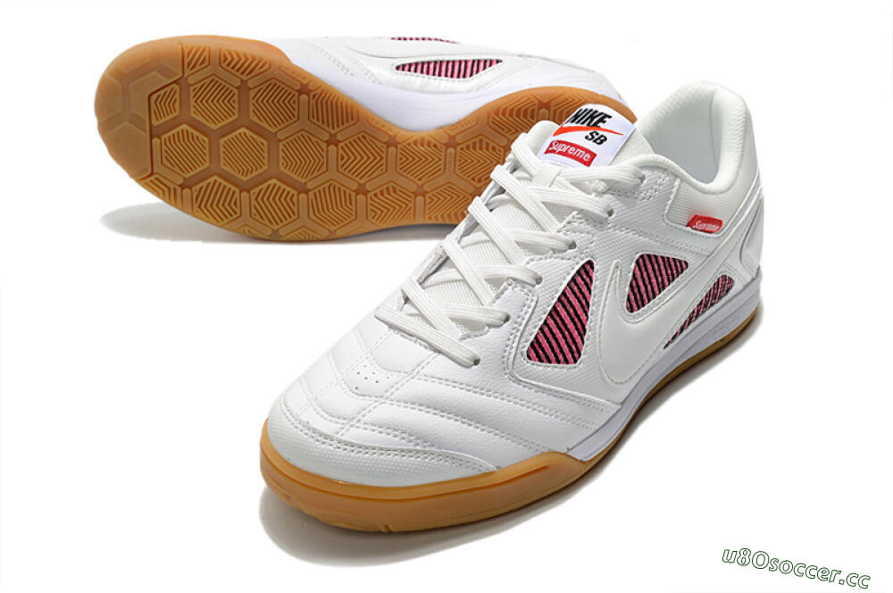Men's Supreme x Nike SB Gato IC Indoor & Futsal Low-Tops Football Shoes - White/Red/Brown 3