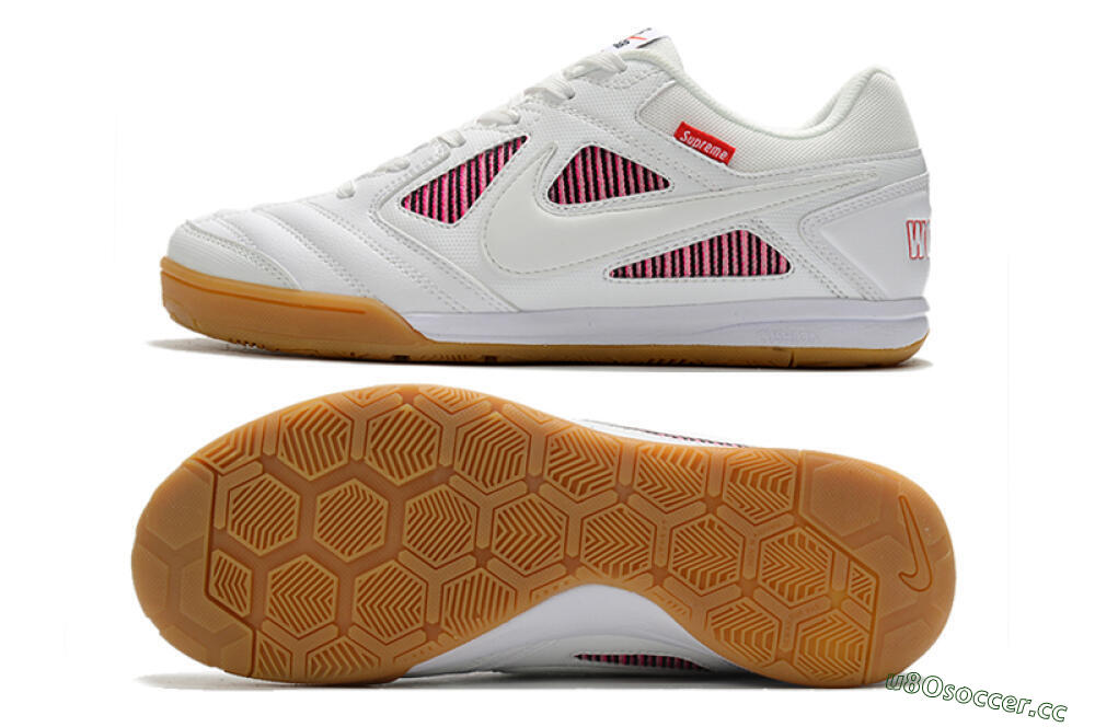 Men's Supreme x Nike SB Gato IC Indoor & Futsal Low-Tops Football Shoes - White/Red/Brown 1