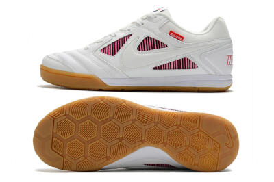 Men's Supreme x Nike SB Gato IC Indoor & Futsal Low-Tops Football Shoes - White/Red/Brown
