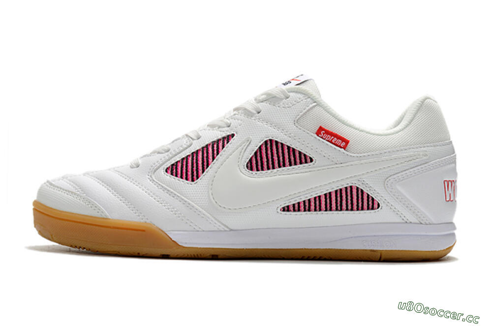 Men's Supreme x Nike SB Gato IC Indoor & Futsal Low-Tops Football Shoes - White/Red/Brown 0