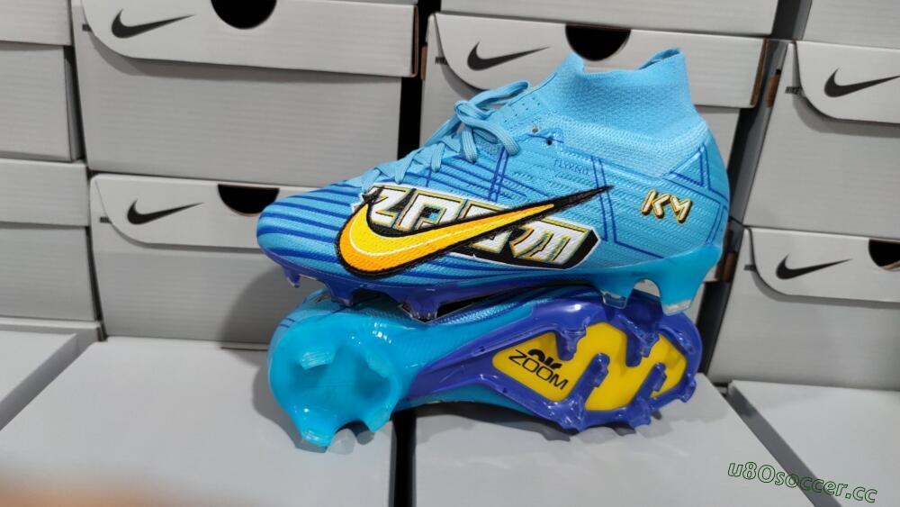 Unisex Kylian Mbappe x Nike Air Zoom Mercurial Superfly 9 Elite FG Firm Ground High-Tops Football Boots - Blue/Yellow/Black