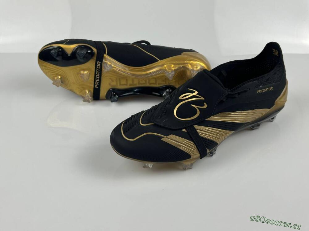 Men's Adidas Predator Elite Tongue FG Firm Ground Low-Tops Football Boots - Black/Gold