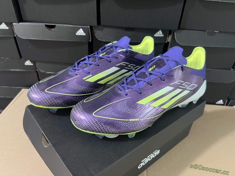 Men's Adidas F50 Adizero FG Firm Ground Low-Tops Football Boots - Purple/Yellow/White