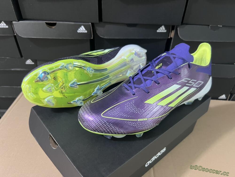 Men's Adidas F50 Adizero FG Firm Ground Low-Tops Football Boots - Purple/Yellow/White
