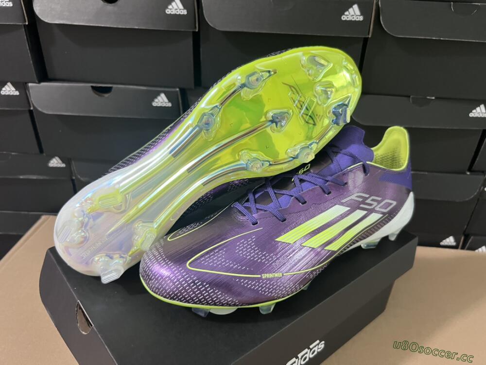 Men's Adidas F50 Adizero FG Firm Ground Low-Tops Football Boots - Purple/Yellow/White