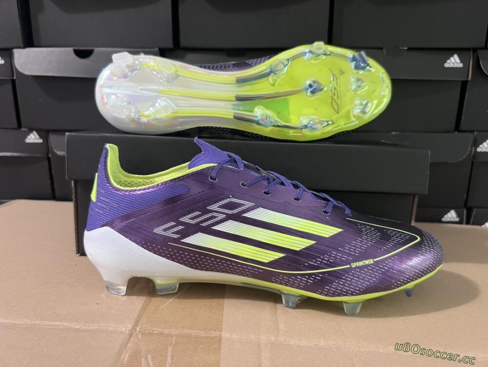 Men's Adidas F50 Adizero FG Firm Ground Low-Tops Football Boots - Purple/Yellow/White