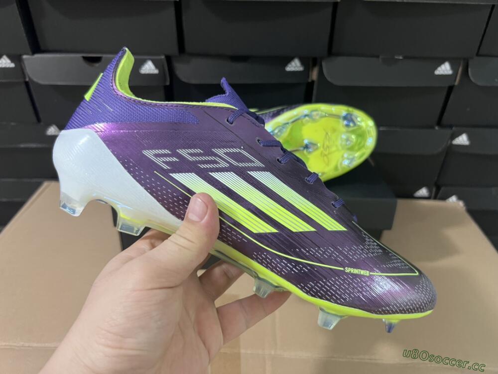 Men's Adidas F50 Adizero FG Firm Ground Low-Tops Football Boots - Purple/Yellow/White