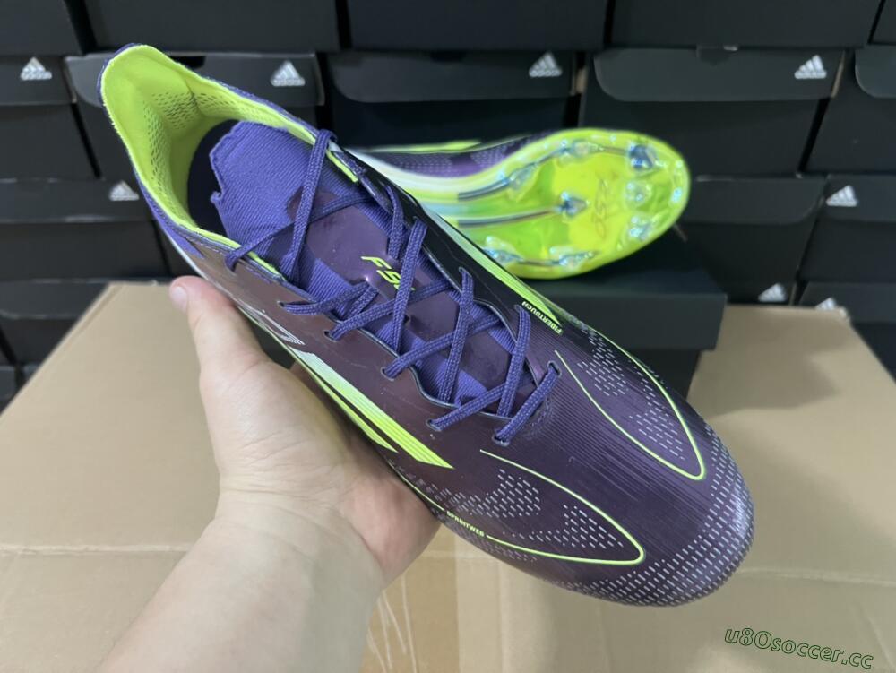 Men's Adidas F50 Adizero FG Firm Ground Low-Tops Football Boots - Purple/Yellow/White