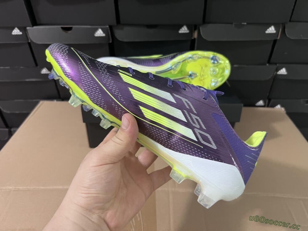 Men's Adidas F50 Adizero FG Firm Ground Low-Tops Football Boots - Purple/Yellow/White