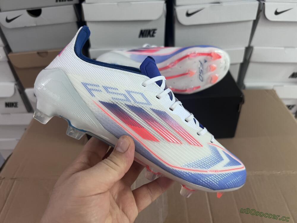 Men's Adidas F50 Adizero FG Firm Ground Low-Tops Football Boots - White/Blue/Pink