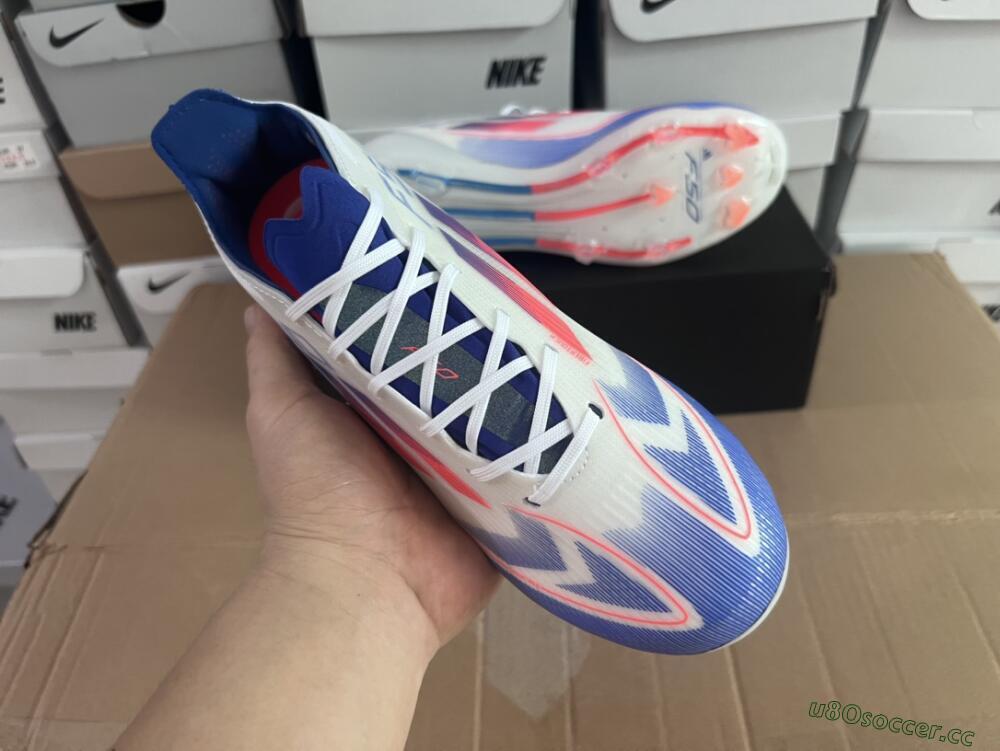 Men's Adidas F50 Adizero FG Firm Ground Low-Tops Football Boots - White/Blue/Pink