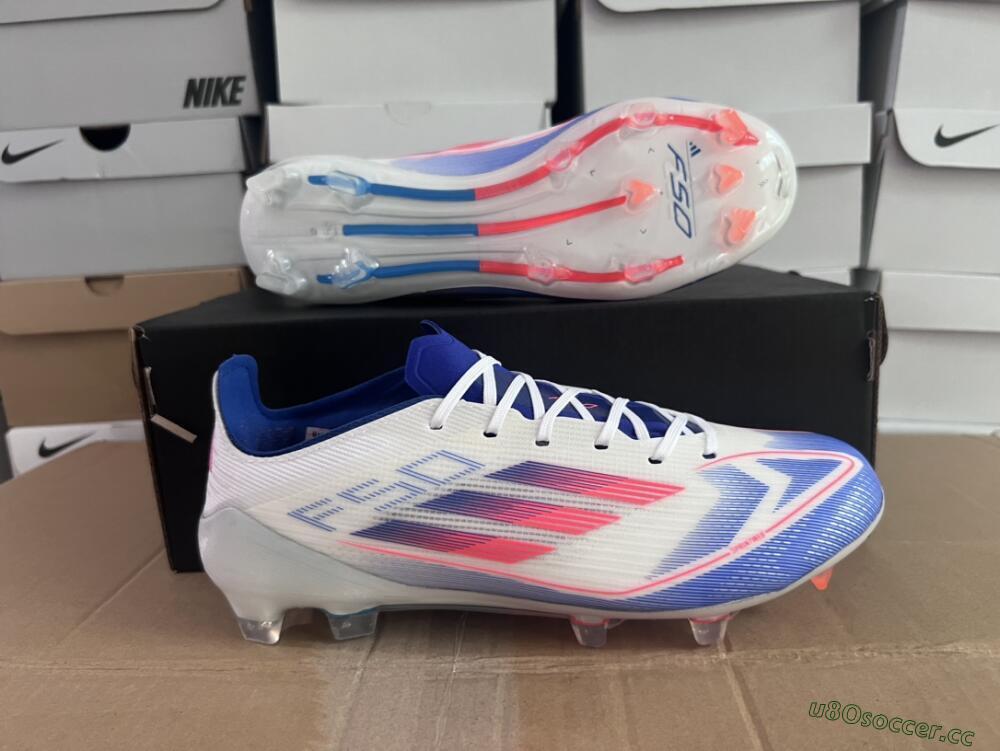 Men's Adidas F50 Adizero FG Firm Ground Low-Tops Football Boots - White/Blue/Pink