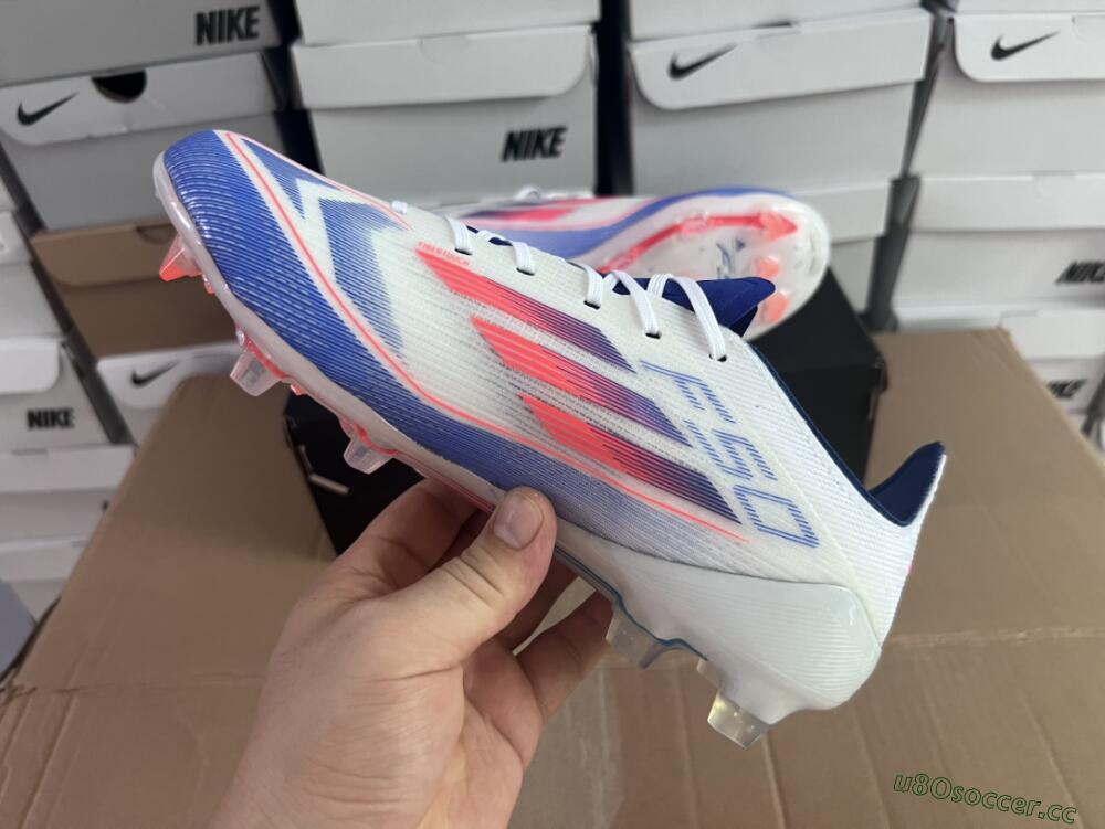 Men's Adidas F50 Adizero FG Firm Ground Low-Tops Football Boots - White/Blue/Pink