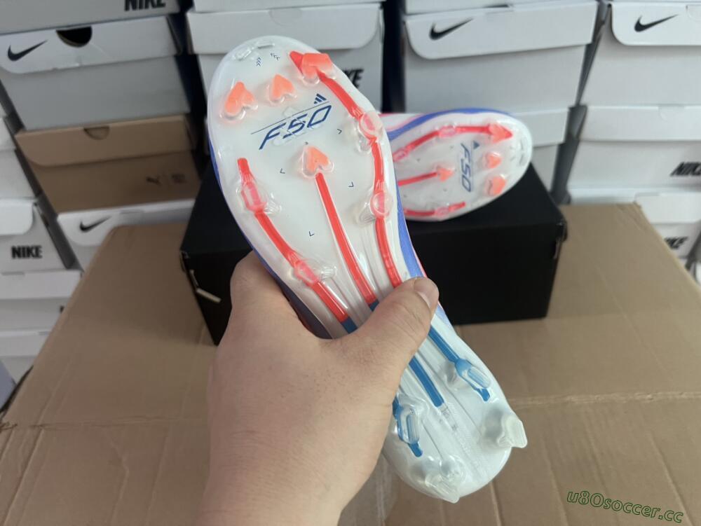 Men's Adidas F50 Adizero FG Firm Ground Low-Tops Football Boots - White/Blue/Pink