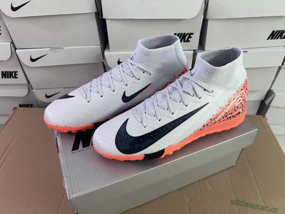 Unisex Nike Air Zoom Mercurial Superfly 10 Elite TF Artificial Turf High-Tops Football Shoes - Grey/Orange/Black
