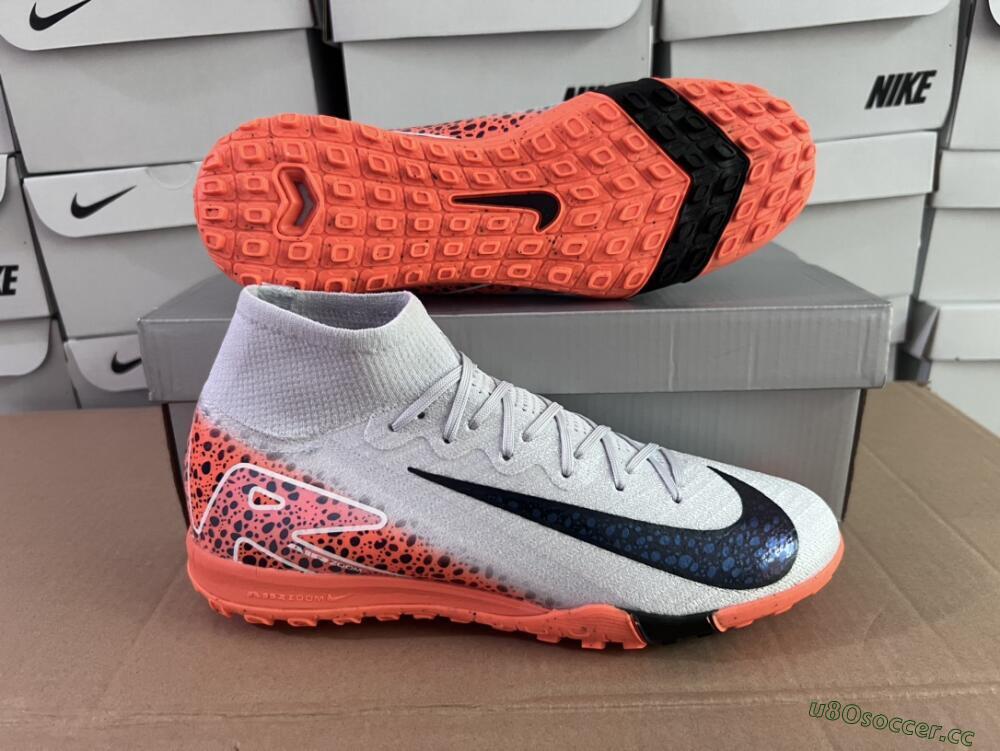 Unisex Nike Air Zoom Mercurial Superfly 10 Elite TF Artificial Turf High-Tops Football Shoes - Grey/Orange/Black
