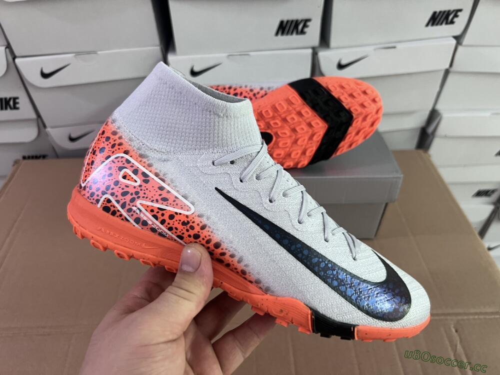 Unisex Nike Air Zoom Mercurial Superfly 10 Elite TF Artificial Turf High-Tops Football Shoes - Grey/Orange/Black