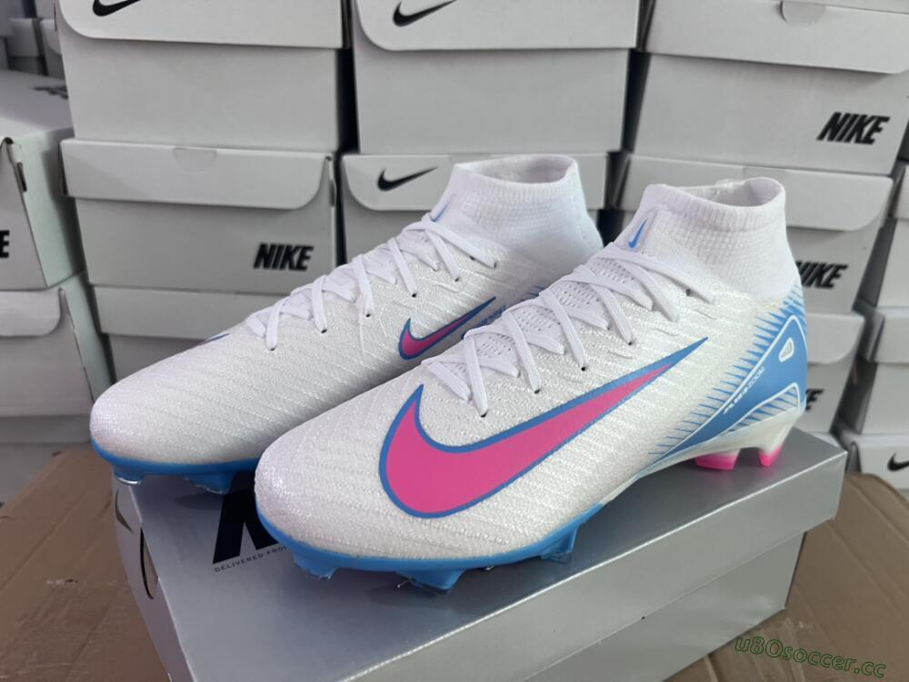 Unisex Nike Air Zoom Mercurial Superfly 10 Elite FG Firm Ground High-Tops Football Boots - White/Pink/Blue