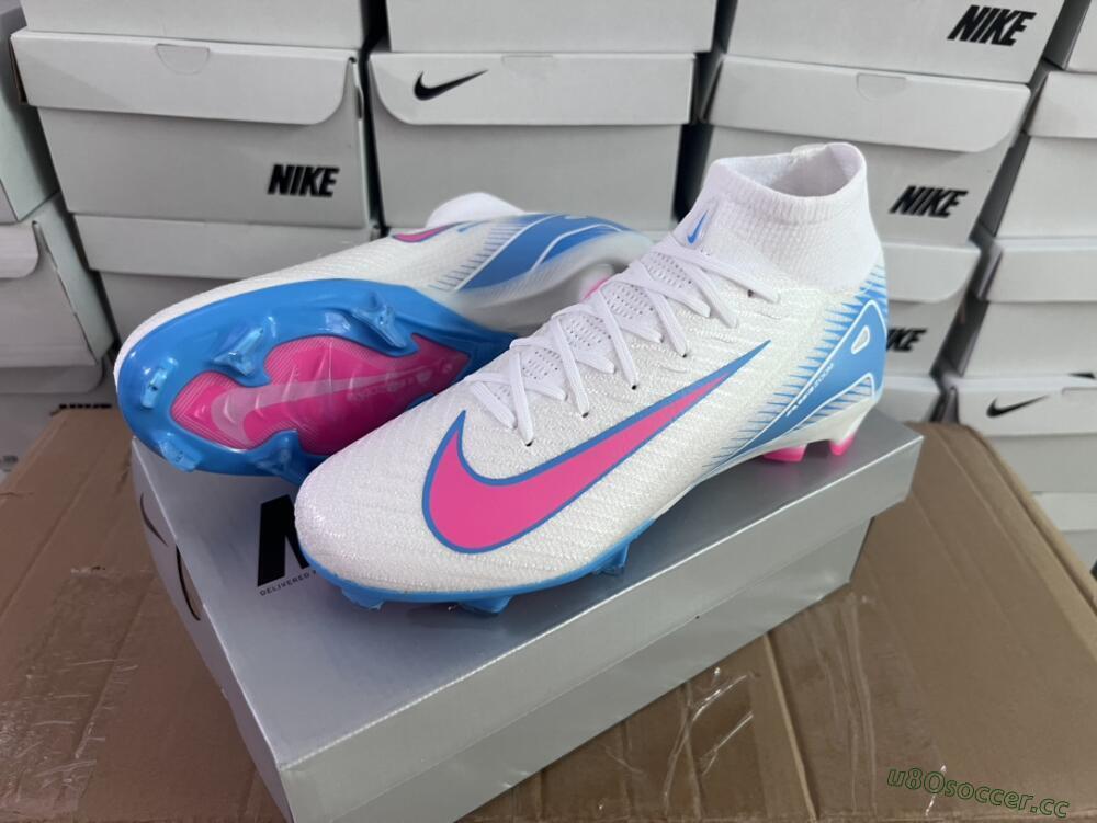 Unisex Nike Air Zoom Mercurial Superfly 10 Elite FG Firm Ground High-Tops Football Boots - White/Pink/Blue