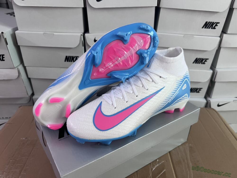Unisex Nike Air Zoom Mercurial Superfly 10 Elite FG Firm Ground High-Tops Football Boots - White/Pink/Blue
