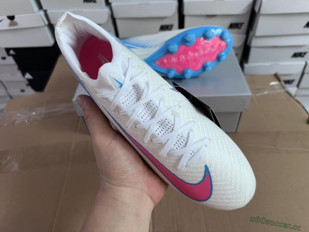 Unisex Nike Air Zoom Mercurial Vapor 16 Elite AG Artificial Grass Low-Tops Football Boots - White/Pink/Blue