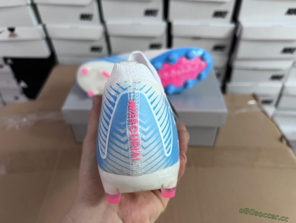 Unisex Nike Air Zoom Mercurial Vapor 16 Elite AG Artificial Grass Low-Tops Football Boots - White/Pink/Blue