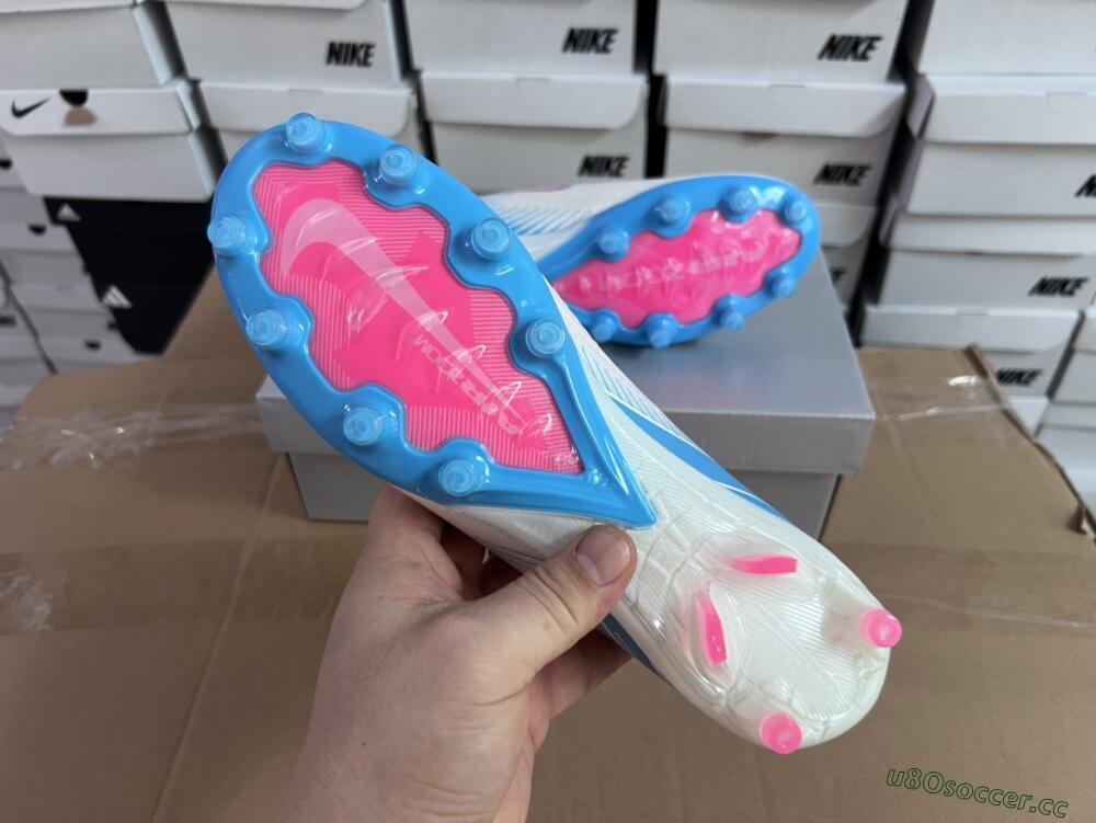 Unisex Nike Air Zoom Mercurial Vapor 16 Elite AG Artificial Grass Low-Tops Football Boots - White/Pink/Blue