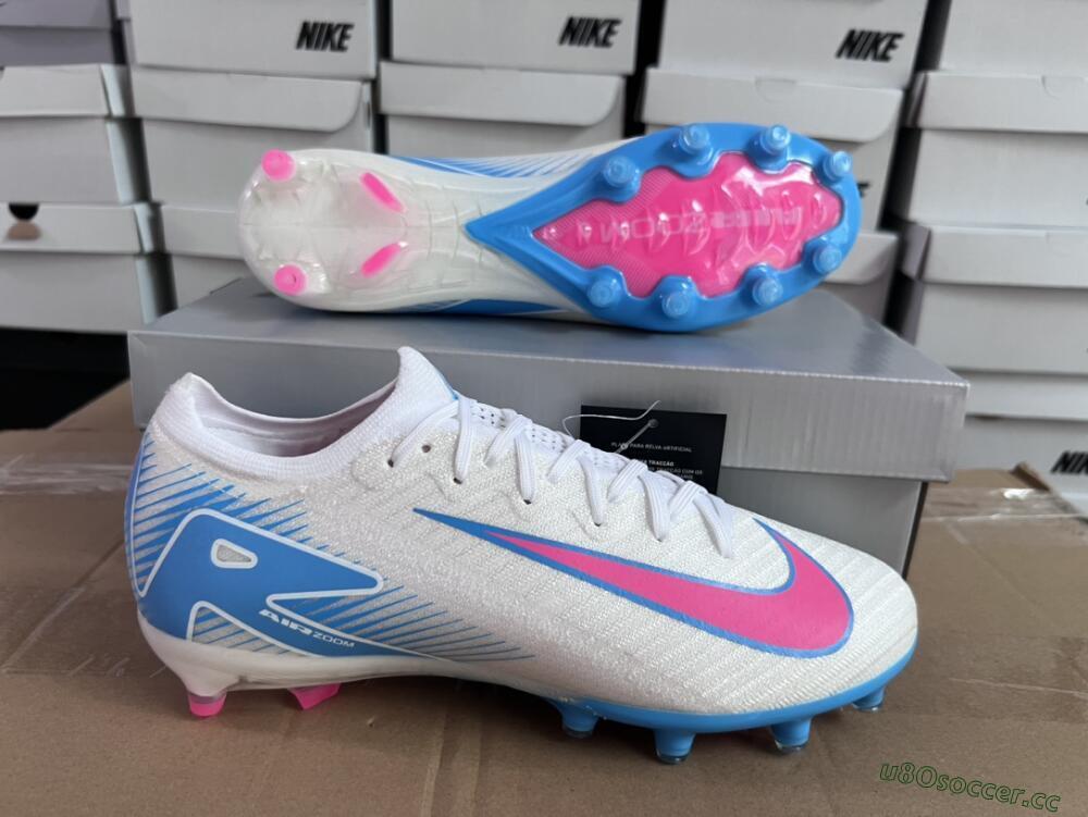 Unisex Nike Air Zoom Mercurial Vapor 16 Elite AG Artificial Grass Low-Tops Football Boots - White/Pink/Blue