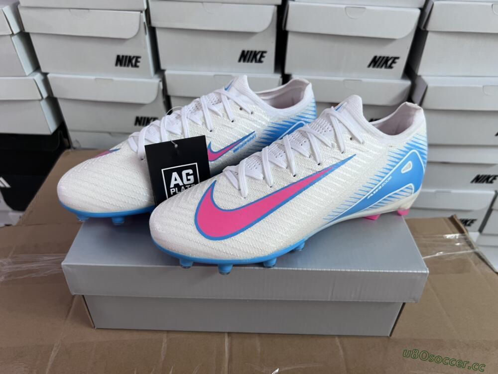 Unisex Nike Air Zoom Mercurial Vapor 16 Elite AG Artificial Grass Low-Tops Football Boots - White/Pink/Blue
