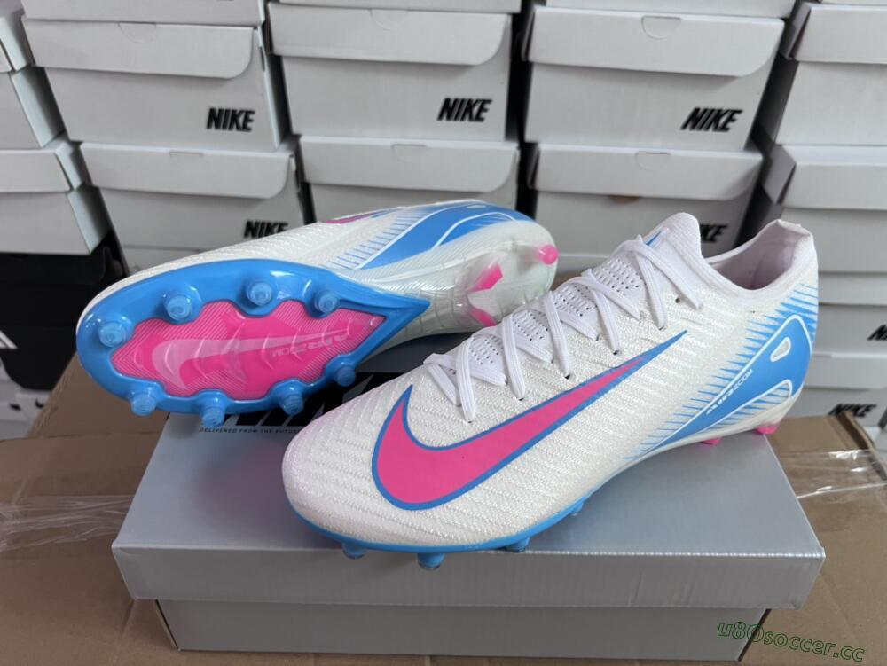 Unisex Nike Air Zoom Mercurial Vapor 16 Elite AG Artificial Grass Low-Tops Football Boots - White/Pink/Blue