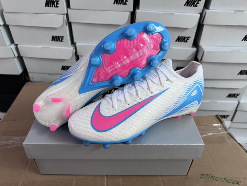 Unisex Nike Air Zoom Mercurial Vapor 16 Elite AG Artificial Grass Low-Tops Football Boots - White/Pink/Blue