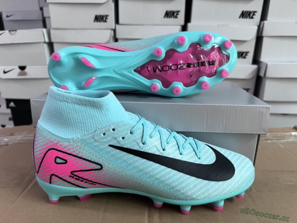 Unisex Nike Air Zoom Mercurial Superfly 10 Elite AG Artificial Grass High-Tops Football Boots - Green/Pink/Black
