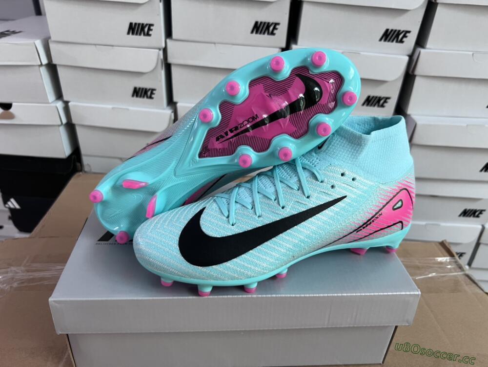 Unisex Nike Air Zoom Mercurial Superfly 10 Elite AG Artificial Grass High-Tops Football Boots - Green/Pink/Black