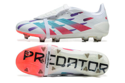 Men's Adidas Predator Elite Foldover Tongue FG Firm Ground Low-Tops Football Boots - White/Blue/Purple/Red
