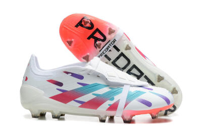 Men's Adidas Predator Elite Foldover Tongue FG Firm Ground Low-Tops Football Boots - White/Blue/Purple/Red