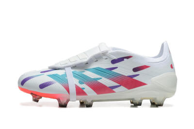 Men's Adidas Predator Elite Foldover Tongue FG Firm Ground Low-Tops Football Boots - White/Blue/Purple/Red