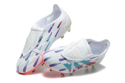 Men's Adidas Predator Elite Foldover Tongue FG Firm Ground Low-Tops Football Boots - White/Blue/Purple/Red
