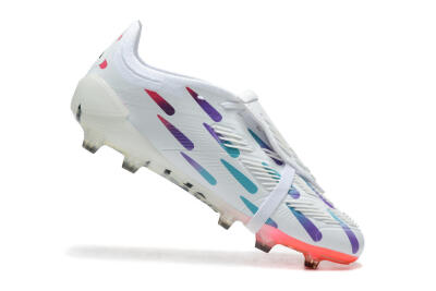 Men's Adidas Predator Elite Foldover Tongue FG Firm Ground Low-Tops Football Boots - White/Blue/Purple/Red