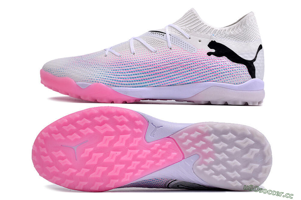 Men's Puma Future 7 Ultimate TF Artificial Turf Low-Tops Football Shoes - White/Pink/Blue/Black 1