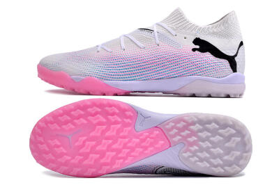 Men's Puma Future 7 Ultimate TF Artificial Turf Low-Tops Football Shoes - White/Pink/Blue/Black