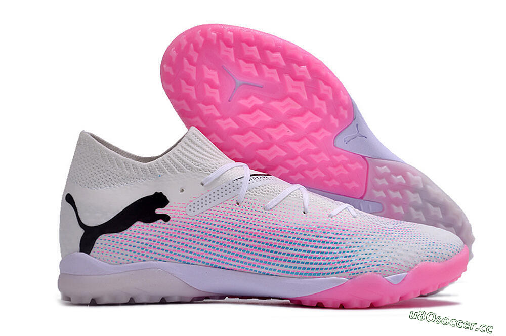 Men's Puma Future 7 Ultimate TF Artificial Turf Low-Tops Football Shoes - White/Pink/Blue/Black 2