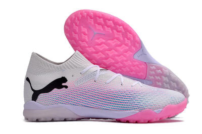 Men's Puma Future 7 Ultimate TF Artificial Turf Low-Tops Football Shoes - White/Pink/Blue/Black