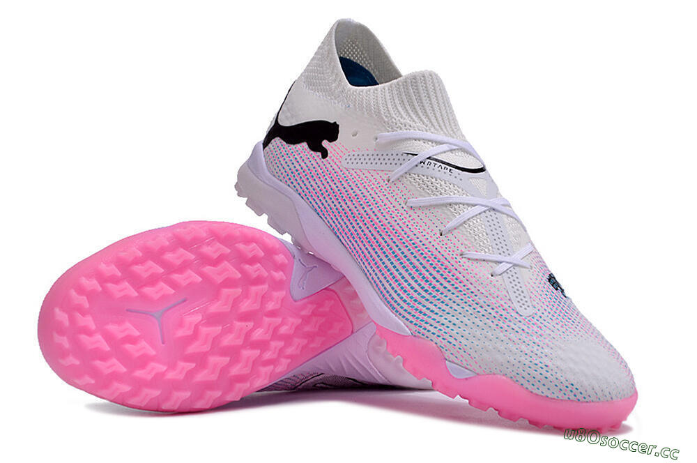 Men's Puma Future 7 Ultimate TF Artificial Turf Low-Tops Football Shoes - White/Pink/Blue/Black 0