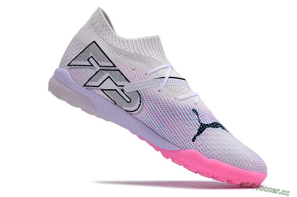 Men's Puma Future 7 Ultimate TF Artificial Turf Low-Tops Football Shoes - White/Pink/Blue/Black 3