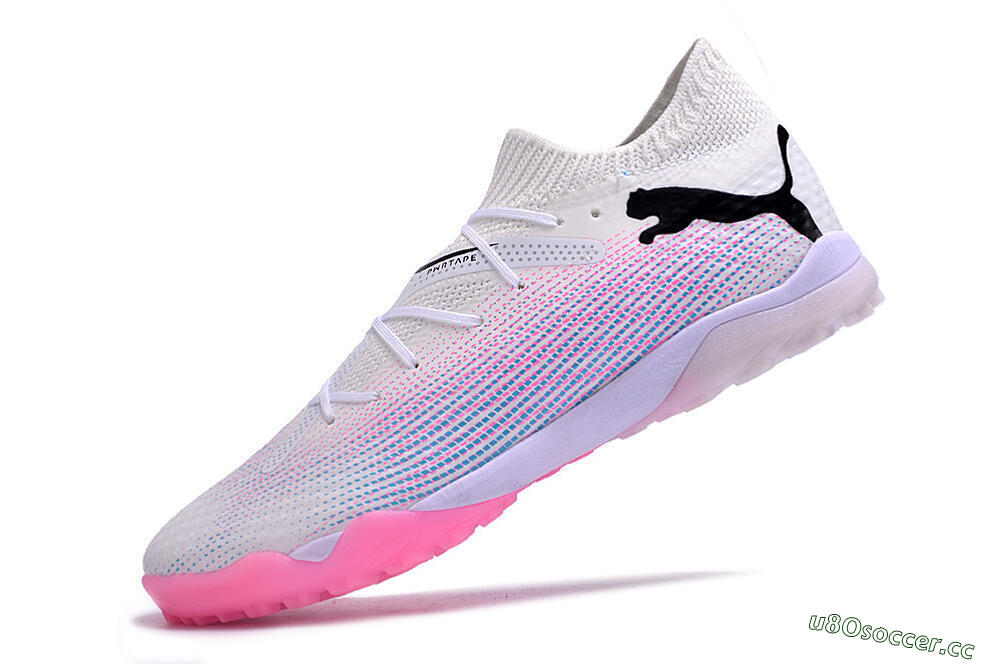 Men's Puma Future 7 Ultimate TF Artificial Turf Low-Tops Football Shoes - White/Pink/Blue/Black 4
