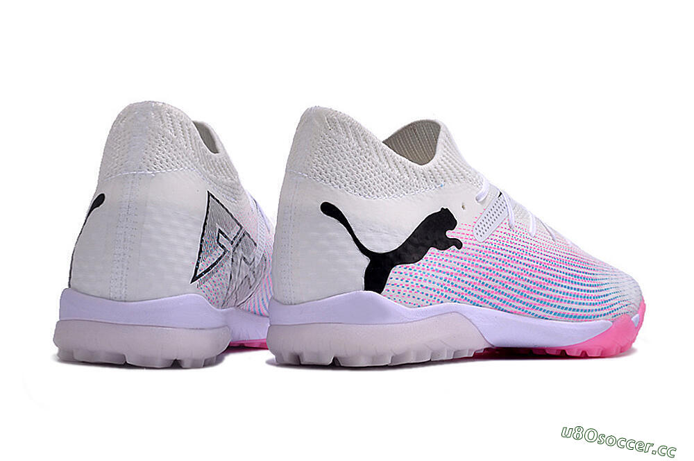 Men's Puma Future 7 Ultimate TF Artificial Turf Low-Tops Football Shoes - White/Pink/Blue/Black 5