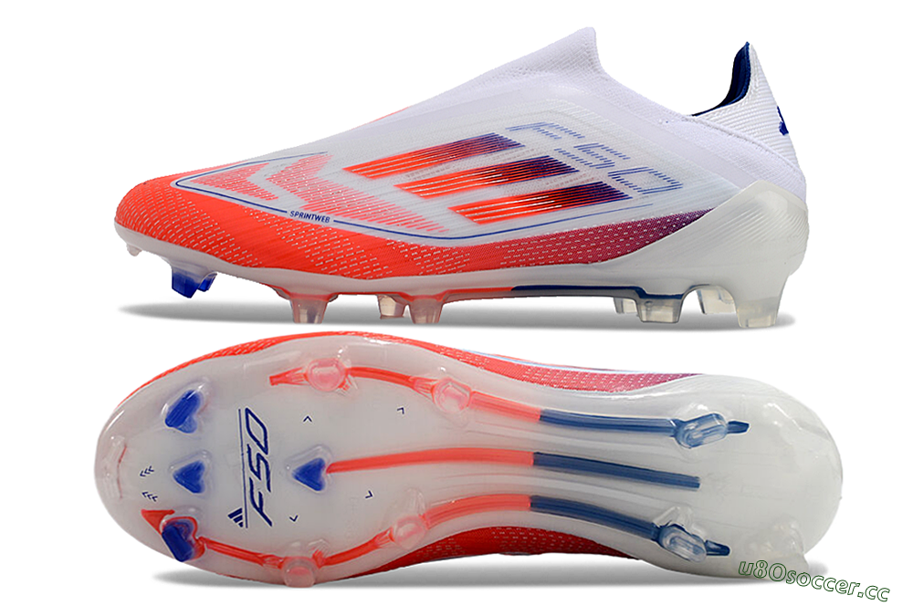 Men's Adidas F50 Elite Laceless FG Firm Ground Low-Tops Football Boots - White/Red/Blue 1