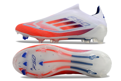 Men's Adidas F50 Elite Laceless FG Firm Ground Low-Tops Football Boots - White/Red/Blue