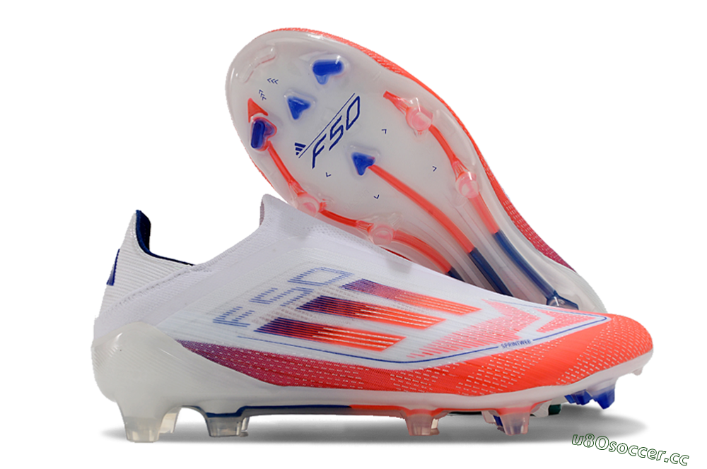 Men's Adidas F50 Elite Laceless FG Firm Ground Low-Tops Football Boots - White/Red/Blue 2